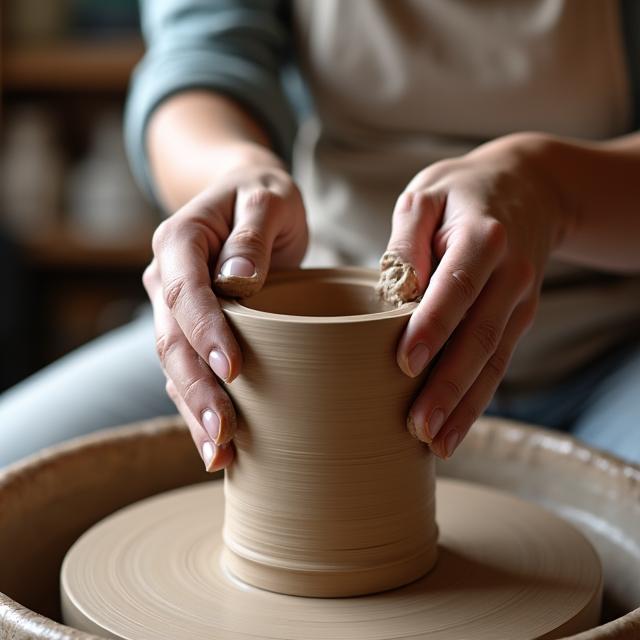 Manos trabajando con arcilla en taller de cerámica